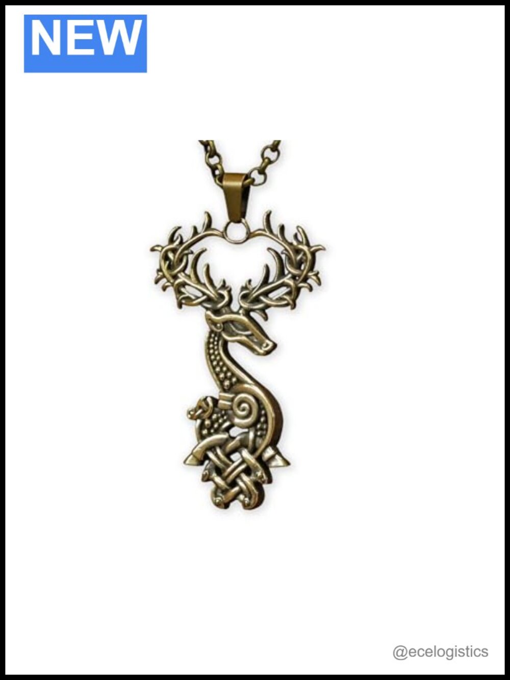 White Stag Brass Celtic Deer Pendant Necklace